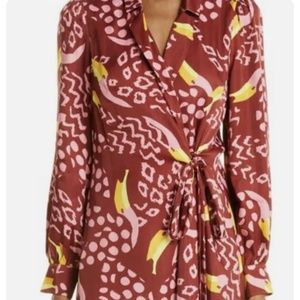 Farm Rio Long Sleeve Toucanissimo Jersey Wrap Dress M